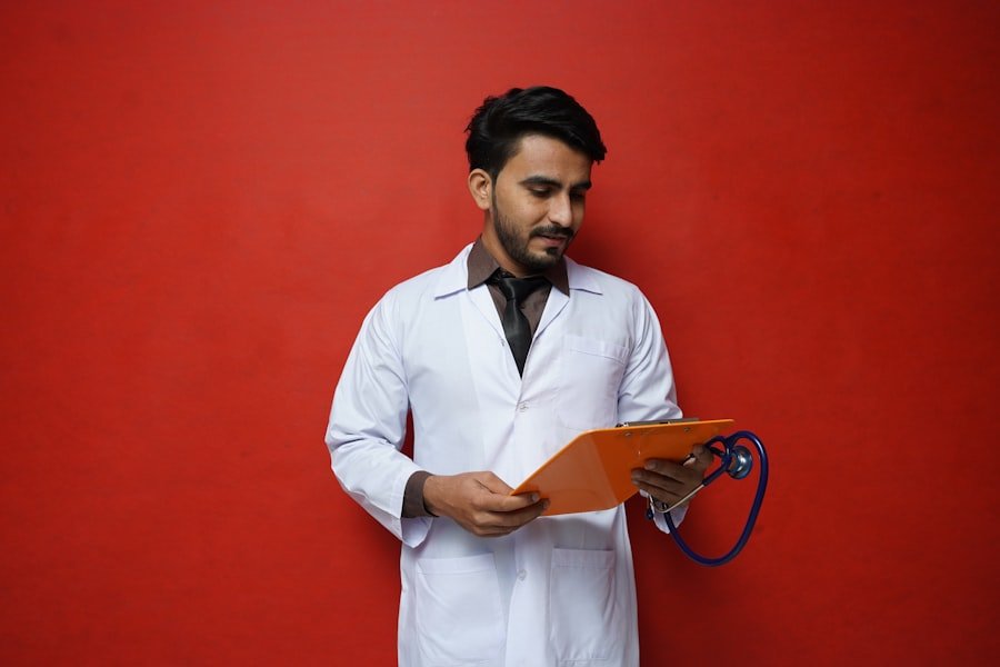 Doctor reviewing documents
